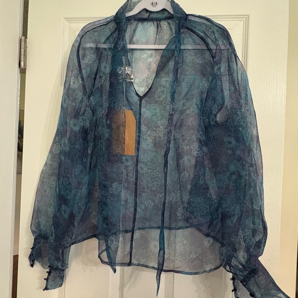 Listicle Sheer Teal Floral Blouse